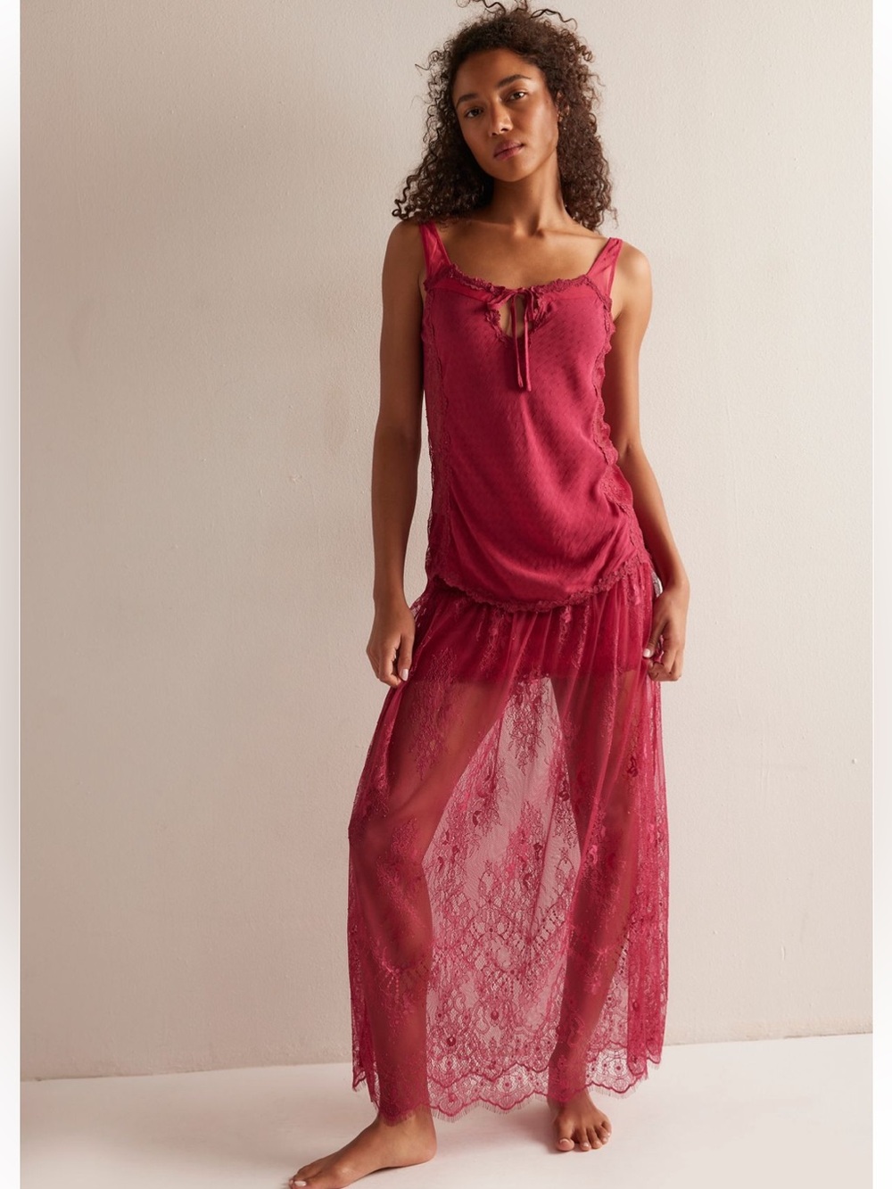 Free People Intimately Together Again Slip Skirt Set | Glass Roses | Large | NWT